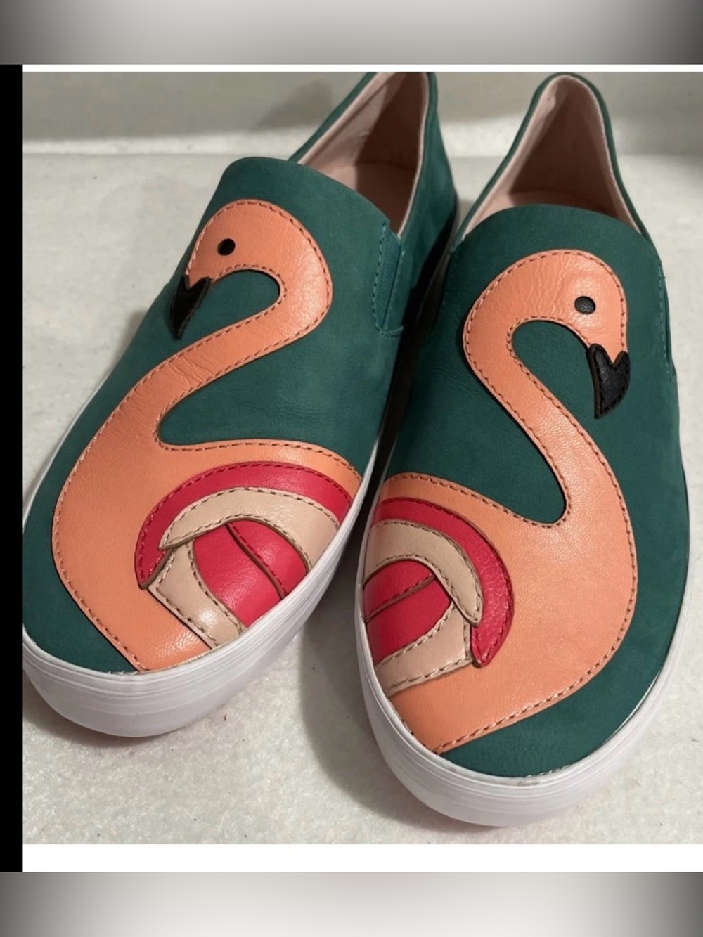 KATE SPADE Green Slip-On Sneakers with Pink Flamingo